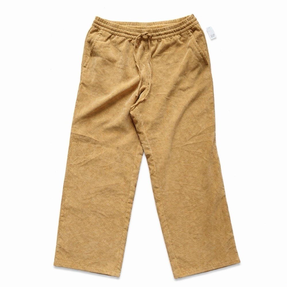GAP NWT Corduroy Pull-On Pants L Camel Hair Tan Wide Leg Elastic Waist Cozy